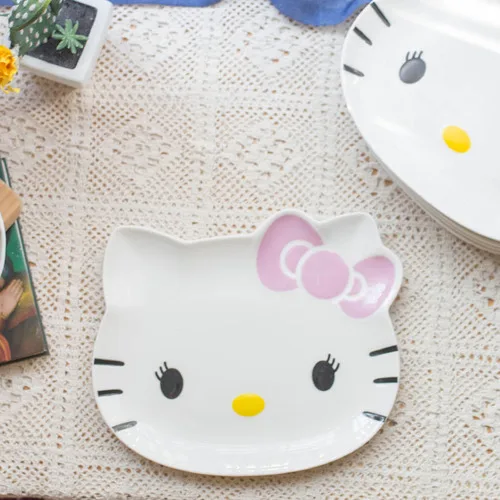 Синий HelloKitty милый мультфильм керамические фруктовые закуски тарелка японский стейк Блюдо Набор Китай подносы для десерта тарелка - Цвет: Синий
