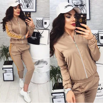 

Women Tracksuit 2 Piece Set Sequin Patchwork Sweat Suits Women Two Piece Set Top and Pants Sportswear Autumn Ladies Tracksuits