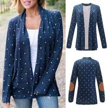 

Womens Splicing Dot Print Cardigan Coat Casual Loose Long Sleeve Coat IK88