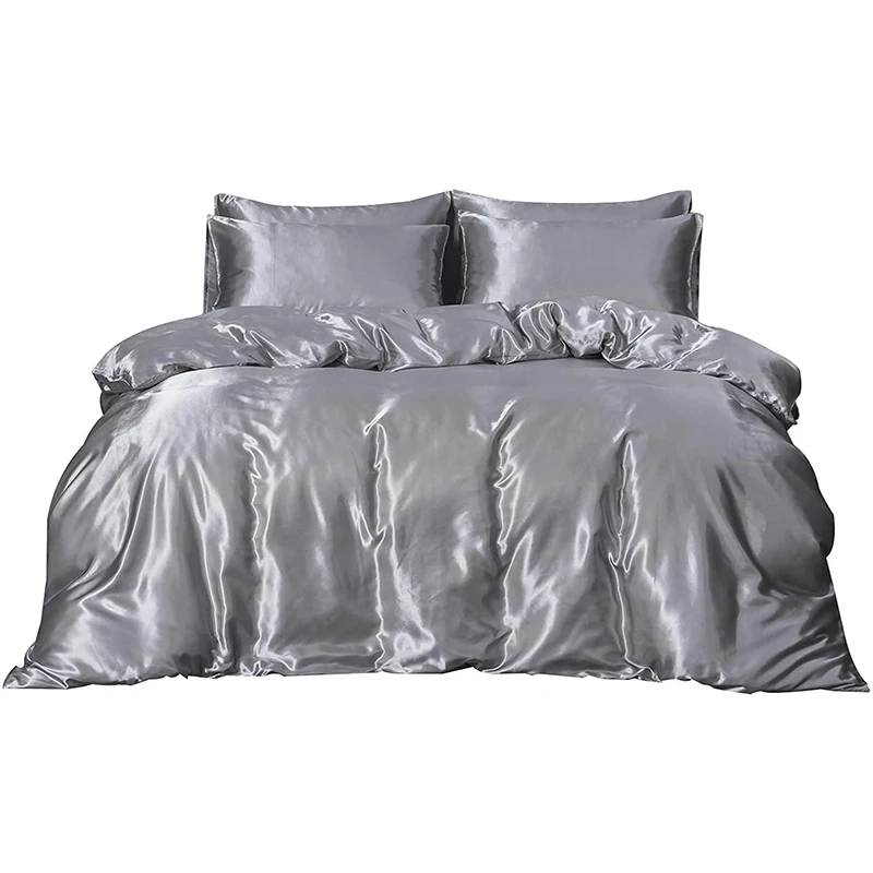 

SUCSES Luxury Satin Bedding Set Silk Like Polyester Duvet Cover Set with Zipper Closure Corner Ties Twin Queen King Quilt Cover