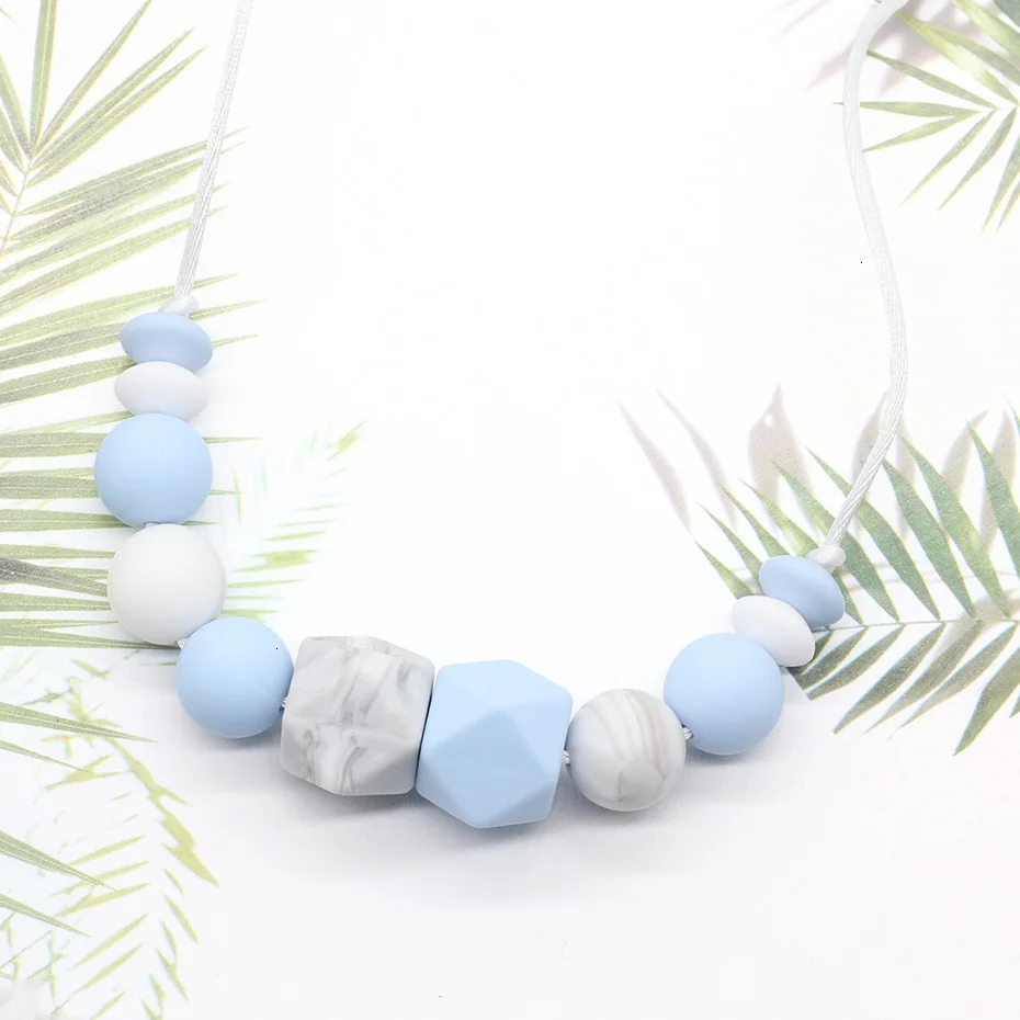 Baby Silicone Teether Bracelets Food Grade Silicone Pendant Teething Necklace Hexagon Silicone Beads Nursing Teether Necklace