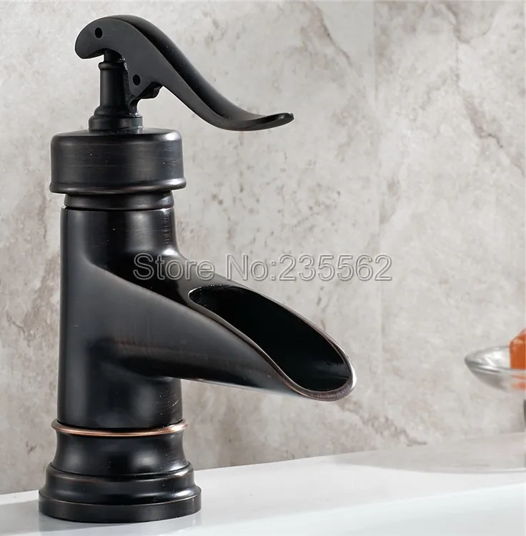 

Black Oil Rubbed Bronze Single Lever waterfall Bathroom Basin Faucet Brass Hot and Cold bathroom Sink Mixer Taps Lnf432