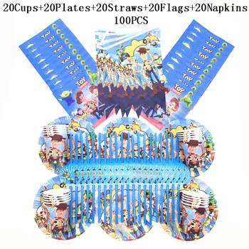 

100Pcs/lot Hot Toy Story 4 Party Supplies Red Disposable Mickey Cup Plate Napkin Straw Flag Happy Birthday Decorations For Kids