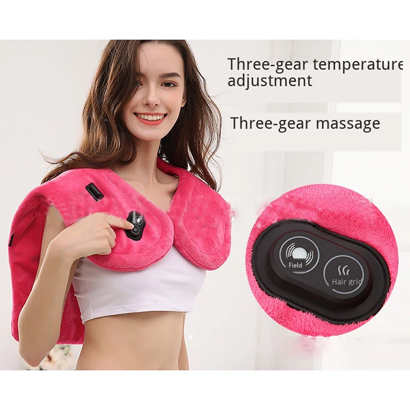 Electric Heating Warming Massage Shawl Soft Vibration Back Massager Adjustable Temperature Portable
