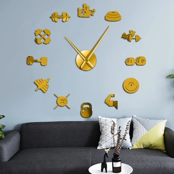 

Custom Fitness Lovers DIY Time Clock Fashion Atmospheric Creative Decoration Exercise Studios Acrylic Large Wall Clock Sticker
