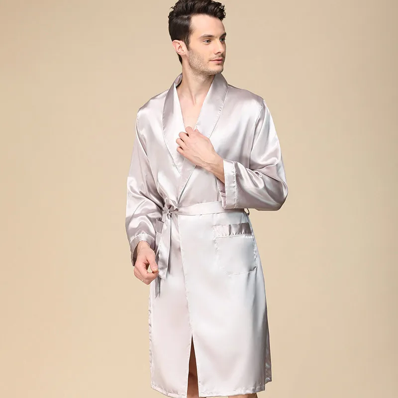 Aolamegs Men Pajamas Solid Color Silk Night Gown Thin Soft Long Sleeve Open Sleepwear Luxury Fashion Style Men Homewear Summer Aolamegs Men Pajamas Solid Color Silk Night Gown Thin Soft Long Sleeve Open Sleepwear Luxury Fashion Style Men Homewear Summer