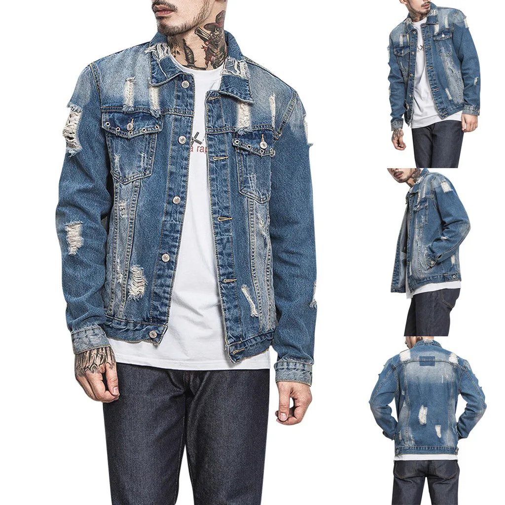

Men's Denim Clothes Autumn and Winter Buttons Solid Color Fashion Casual Personality Vintage Denim Jacket Tops Jacket Y813