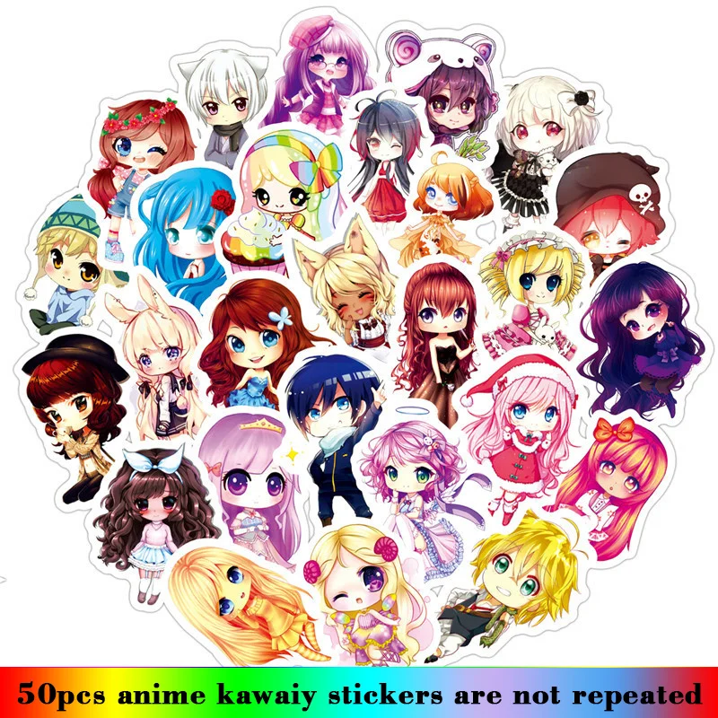 

50pcs Cute Cartoon Anime Doll Pvc Waterproof Stickers Trolley Case Notes Skateboard Motorcycle Kawaii Children Graffiti Stickers