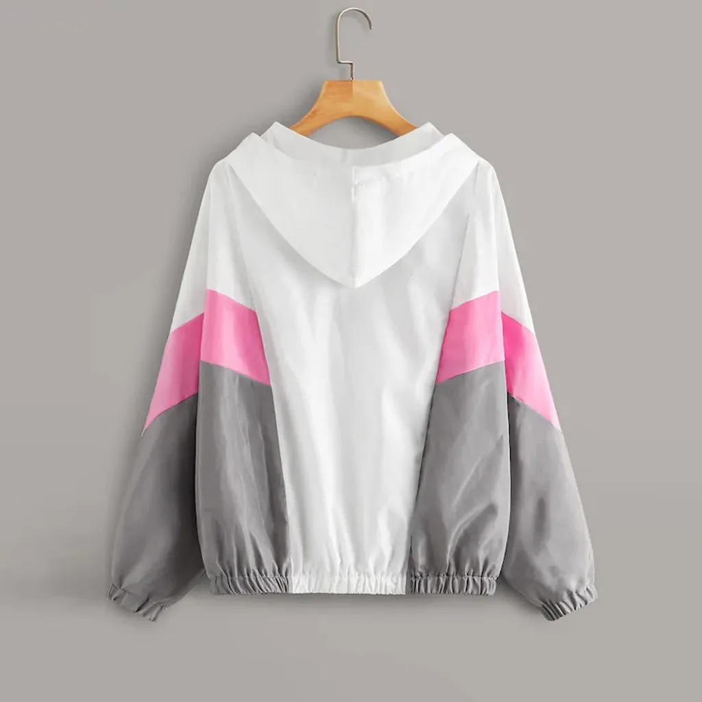 Sudaderas mujer Харадзюку Женская Осенняя куртка-ветровка с капюшоном и вставками Повседневная Блузка Топы Женский спортивный костюм пальто