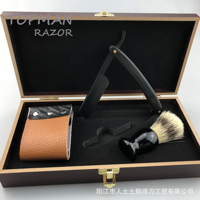 

Stainless Steel Straight Razor Holder High-end Razor Wooden Box Suit men's Gift Set Vintage Razor Manual Razor G1107