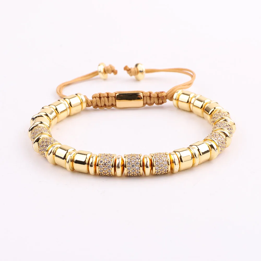 High Quality Luxury Men Jewelry Bracelet CZ Tube Gold Color Beaded Macrame Bracelet Men Women - Image 5