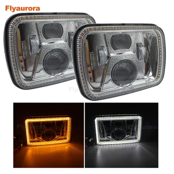 

Flyaurora 1pair 5x7 Inch Headlights, 7x6 6X7" Square LED Reflector Replacement with White DRL Yellow Turn Signal