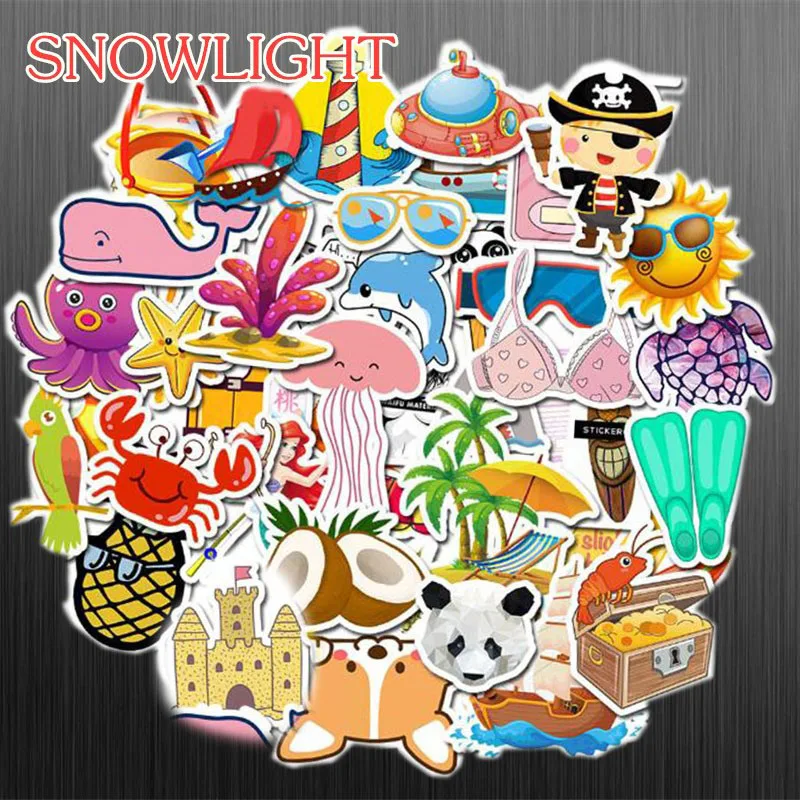 50Pcs Travel Seaside Holiday Cartoon Stickers For Luggage Laptop Guitar DIY Wall Car Scrapbooking Sticker Waterproof Sticker