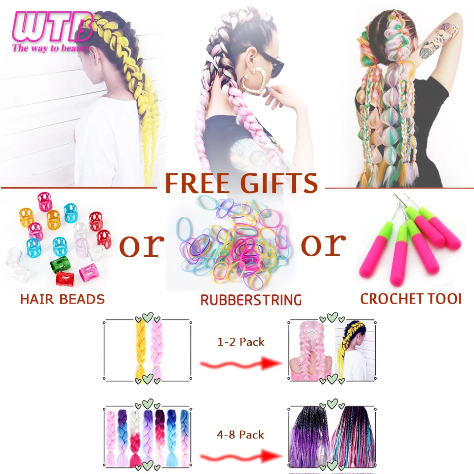 WTB-100-g-pack-24-pouces-Long-Jumbo-synth-tique-tressage-cheveux-rose-blond-violet-couleur