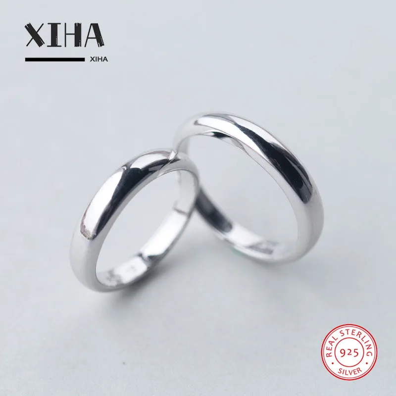 

Simple Cute Engagement Wedding Band Couple Rings for Lovers Minimalistic 925 Sterling Silver Adjustable Ring for Men and Women