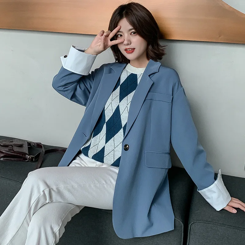 

2019 Autumn New Style Suit Versitile Fashion Slimming Casual Coat WOMEN'S Long Sleeve Suit One-Button WOMEN'S Dress