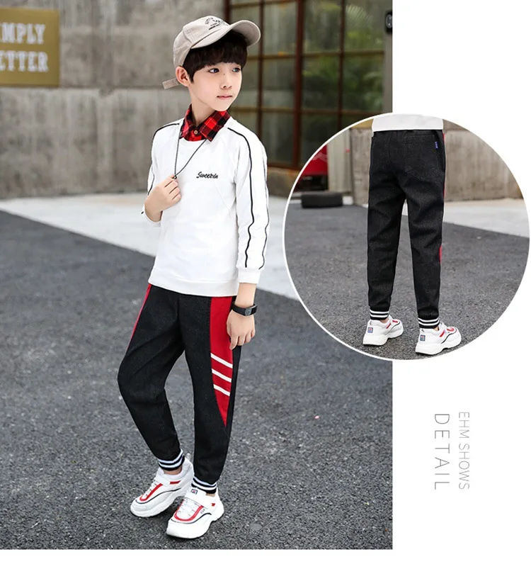 Spring Children‘s Jeans Boy Black And White with Pattern Trousers Big Boy Joint Casual Pants Spring And Autumn Korean-style
