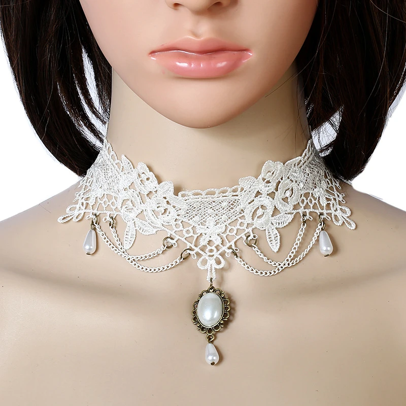Spaloria, сексуальное готическое жемчужное белое кружевное Массивное колье, ожерелье для женщин, стимпанк, короткие цепочки на ключицы, воротник, модное ювелирное изделие