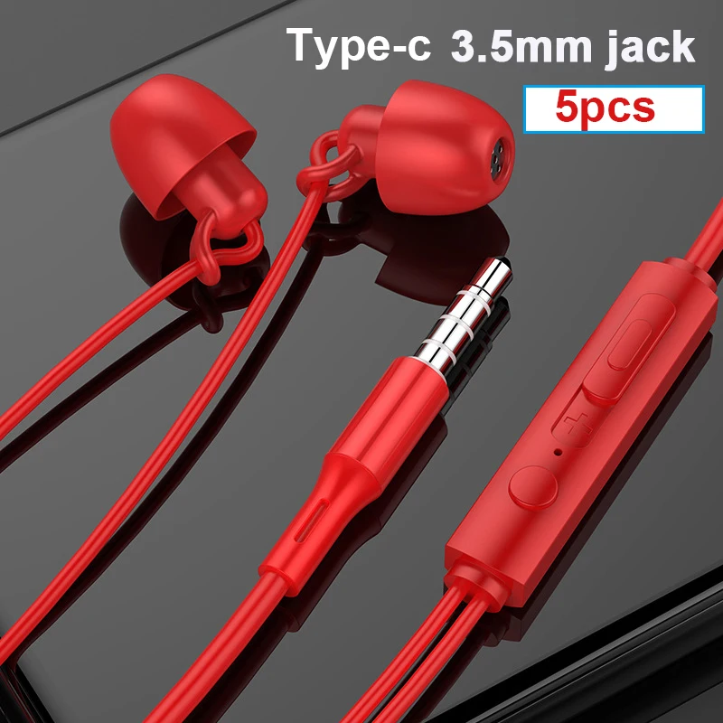 5pcs lot Original 3 5mm Earphone Type C In Ear USB Wired Control Mic Dual Driver Sleep Earphone For xiaomi huawei iphone 4 5 6