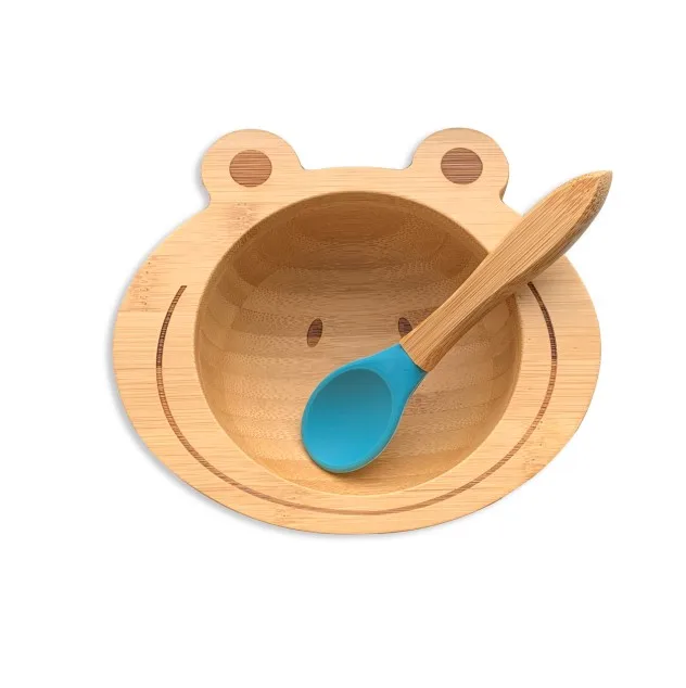 Умная присоска для удержания, оставайтесь на месте, сделанная из натурального бамбука и пищевого силикона - Цвет: Blue Bowl and Spoon