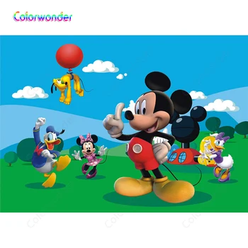 

Mickey Mouse Green Clubhouse Park Red Balloon Photography Backdrop Baby Shower Kids 1st Birthday Background Vinyl Photo Prop