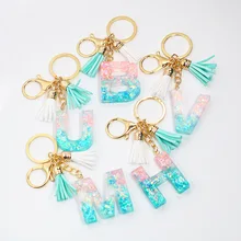 Tassel Sequin Letter Keychain Epoxy Keychain Uppercase English Letter Crystal Pendant Keychain Wholesale Fashion Chic Keychain