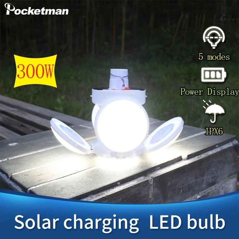 300W Solar Bulb Light Portable LED Solar Lantern 45 LED Garage Light DC Rechargeable Emergency Light for Outdoor Camping