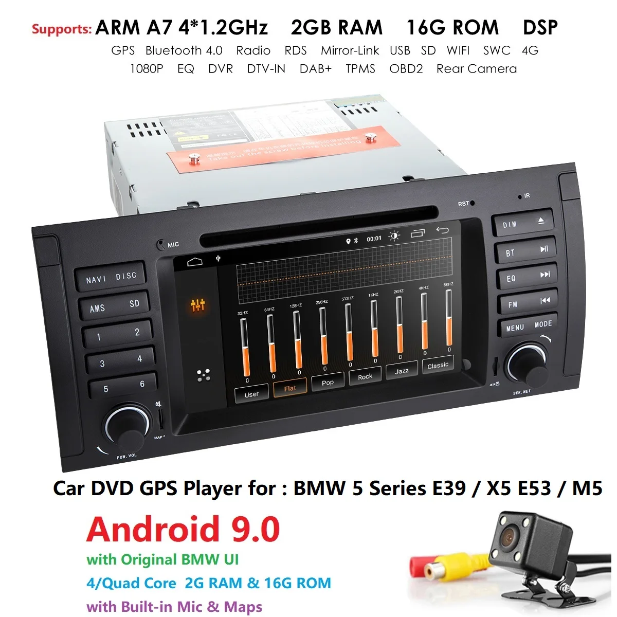 

Ossuret 2G RAM 7" Touch Screen HD Android 9.0 Car DVD Stereo Radio For BMW E39 E53 X5 M5 Quad CORE 1 Din Car DVD RDS BT WIFI 4G