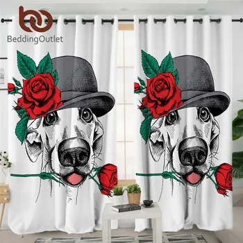 

BeddingOutlet Dog Curtains For Bedroom Red Rose Kids Blackout Curtains Puppy With Hat Cartoon Window Curtain Living Room rideaux