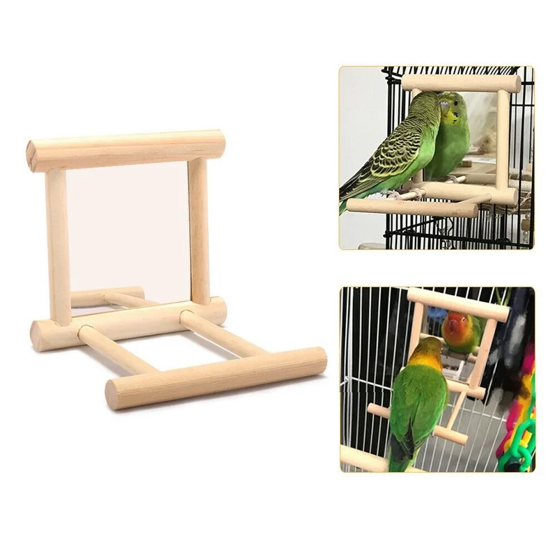 

1pc Pet Bird Mirror Wooden Play Toy with Perch for Parrot Budgies Parakeet Cockatiel Conure Finch Lovebird Birds Accessoires