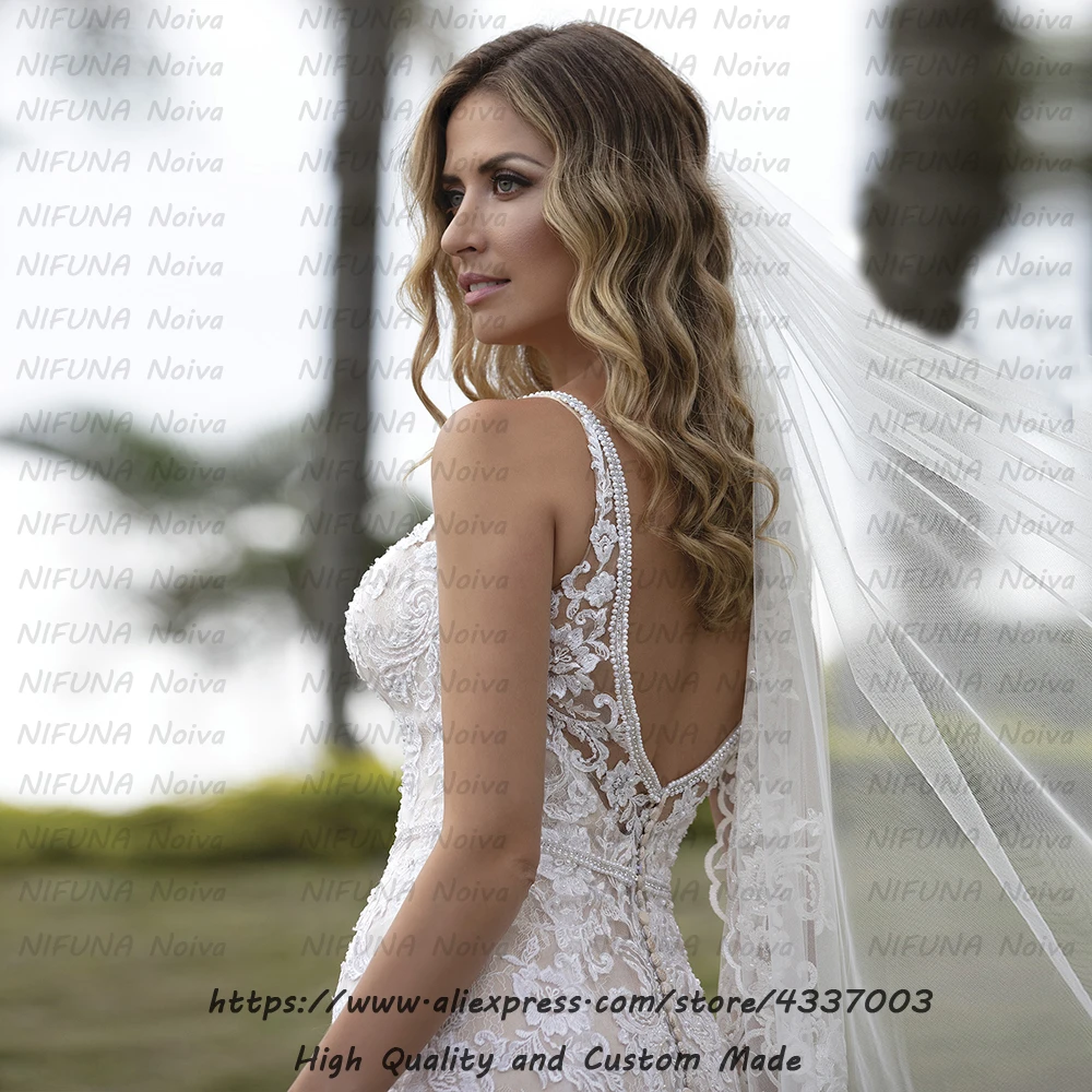 Vestido de Noiva Renda сексуальное с открытой спиной Свадебные платья, Аппликации Роскошный Жемчуг Русалка кружевное свадебное платье vestido de noiva