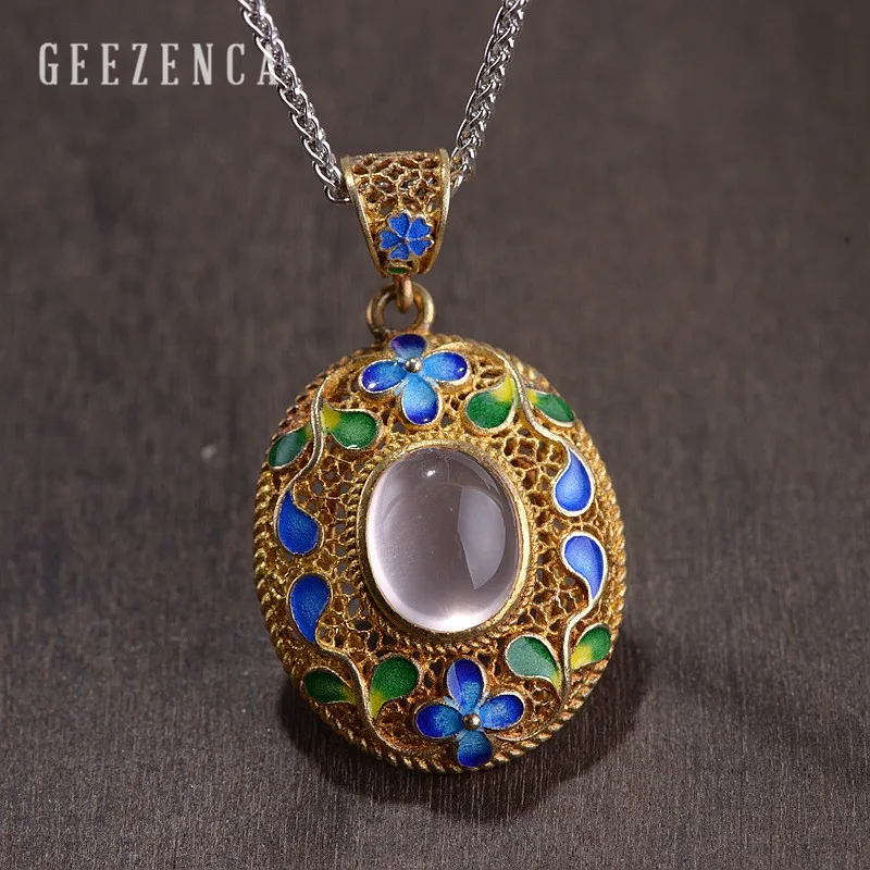 925 стерлингового серебра драгоценный камень кристалл ручной работы Cloisonne