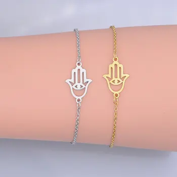

100% Stainless Steel Dainty Hamsa Hand Charm Bracelet For Women Wholesale Amazing Quality OEM Jewelry Order Accepted