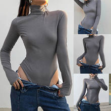 2021 Casual Solid Skinny Turtleneck Long Sleeve Bodysuit Warm Basic Woman Body Fall Winter High Neck Sheer Bodysuits Slim