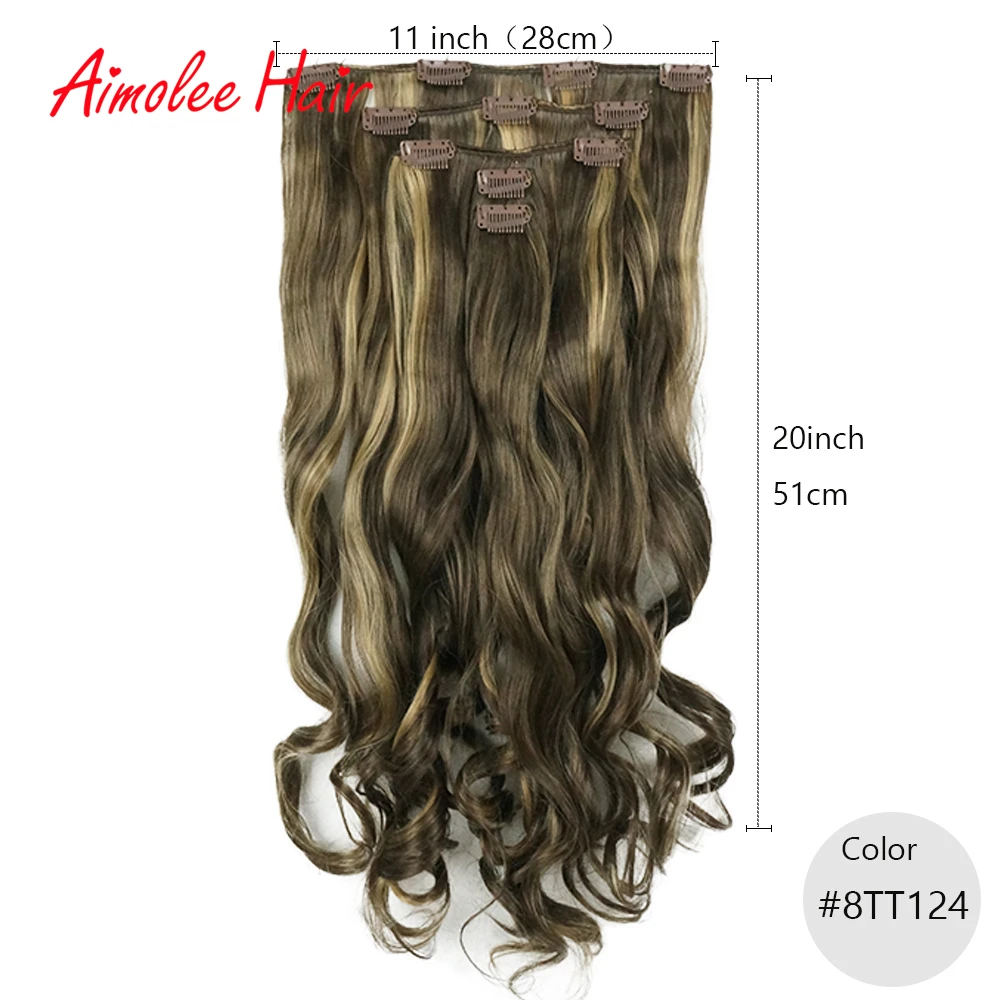 20" Long 5 pcs/set Wavy Black Brown Highlight Hair Extension Synthetic 11 Clips In On Hair Extensions Heat Resistant Hairpiece