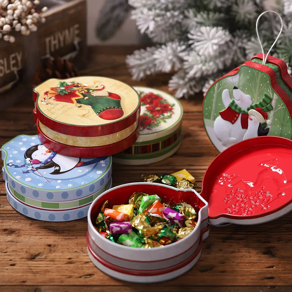 

For Christmas Tree Ornament Round Cookie Jar Candy Storage Box Children's Gift