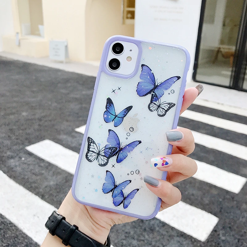 Милый чехол для телефона Gimfun с лазерной картой и бабочкой IPhone 12 11 Pro Max XS XR 7 8 Plus