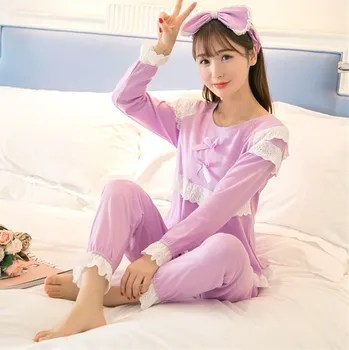 

Pajamas Sets Women Long Sleeve Sleepwear Sleep Suit O-Neck Robe Negligee Shirt Pants Sleepwear Spring Nightsuits Home Clothes