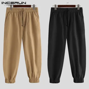 

Summer Men Pants Elastic Waist Pockets 2020 Solid Joggers Cargo Trousers Fashion Streetwear Casual Long Pants Men INCERUN S-5XL