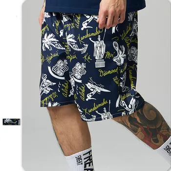 

Printed Shorts Men Streetwear Navy Blue Harajuku Elastic Waist Summer Beach Short Pants Casual Sports Brand Bermudas Masculina