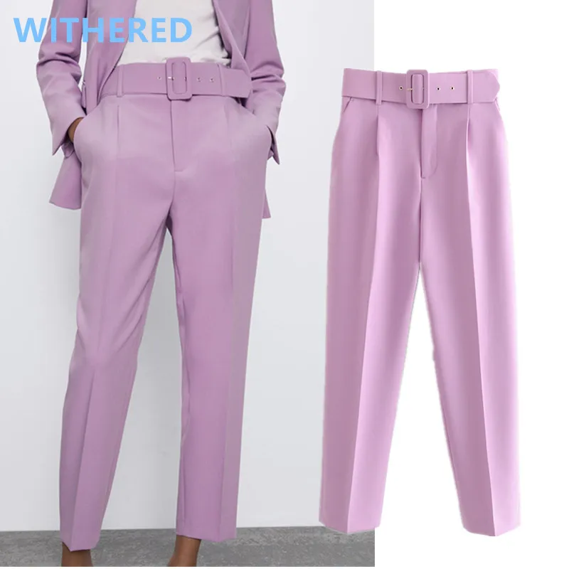 

Withered england office lady solid candy color straight ankle suits pants women pantalones mujer pantalon femme trousers women