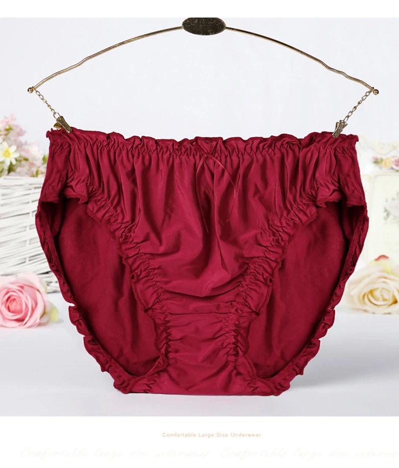Women's Plus Size Mid Waist Bamboo Fibre Ruffles Rim Panties