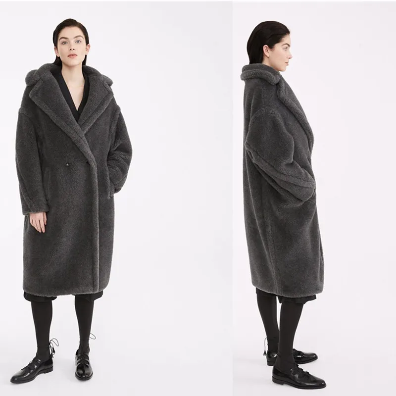 100% wool coat Women Winter Real Fur Overcoat