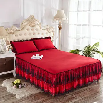 

1pcs Nordic Black Princess Lace Bedspreads Bed Skirt Solid Non-Slip Sheet Mattress Cover High Quaility Bed Sheet No Pillowcase