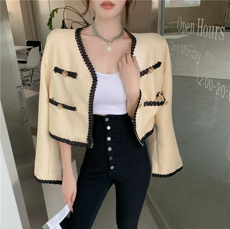 

Autumn Winter Female Elegant Short Tweed woman Jacket Coat women Streetwear Outerwear mujer chaqueta kobieta kurtka