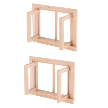 

Pack of 2 Vintage 1/12 Unpainted Wood 2-Pane Window Frame for Dolls House Room Fairy Garden Decor