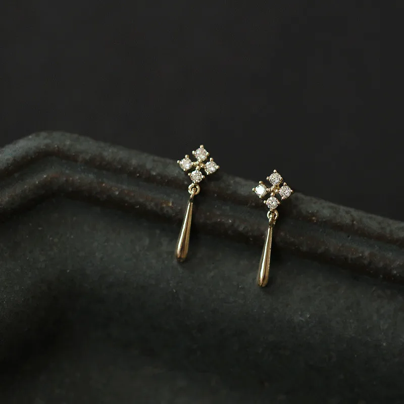925 Sterling Silver European Simple Snowflake Stud Earrings Women Pav&eacute; Crystal Water Drop Tassel Earrings 14 Gold Jewelry silver earrings silver stud earrings womens earrings gold earrings studded earrings crystal ear studs