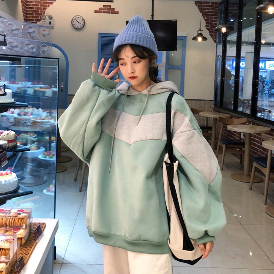 

Oversized Women Winter Trendy Hooded Sweatshirts Oversized Hoodies Long Sleeve Pullovers Students Patchwork Ladies Tracksuits