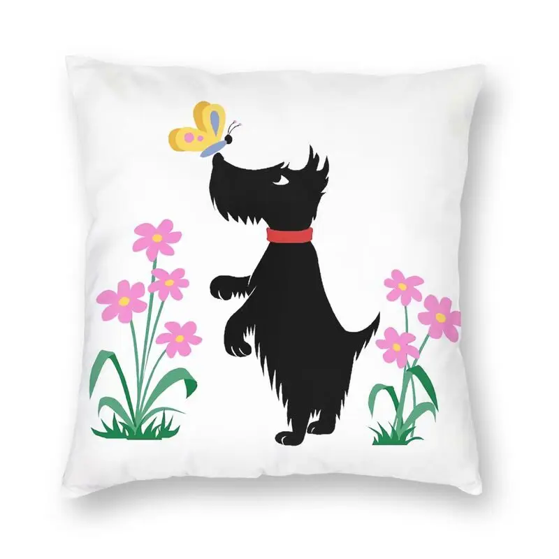 

Scottish Terrier Butterfly Square Pillow Case Decoration Scottie Dog Cushions Throw Pillow for Sofa Double-sided Printing