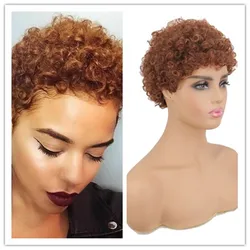 SuQ Women's Short BrownWig Synthetic Natural Hair Party Pixie Cut Heat Resistant Afro Kinky Curly Wigs For Women